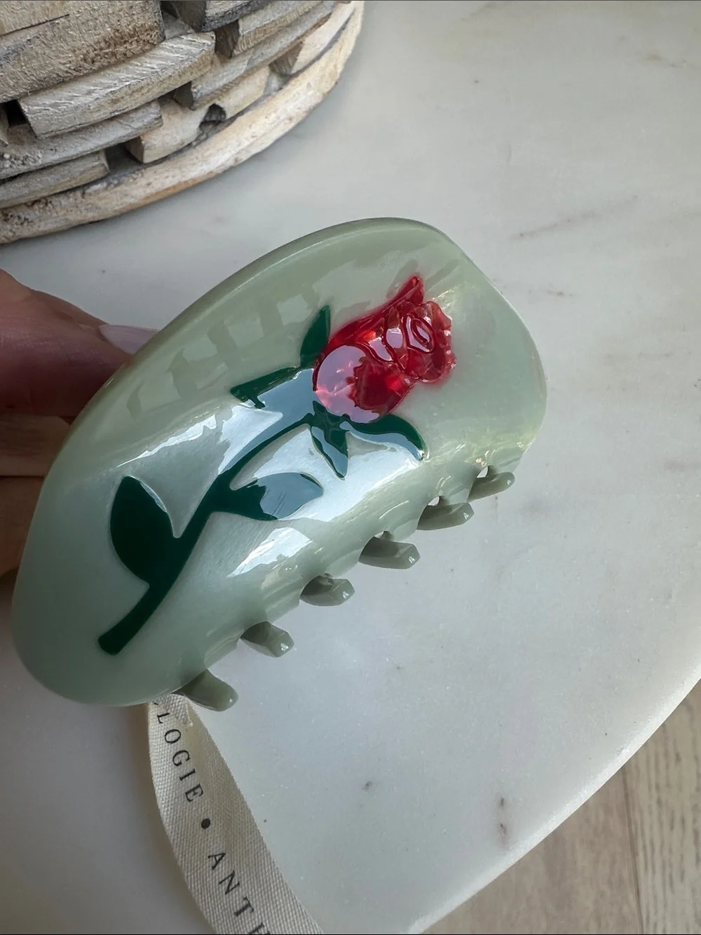 Anthropologie Mint Green Rose Hair Claw